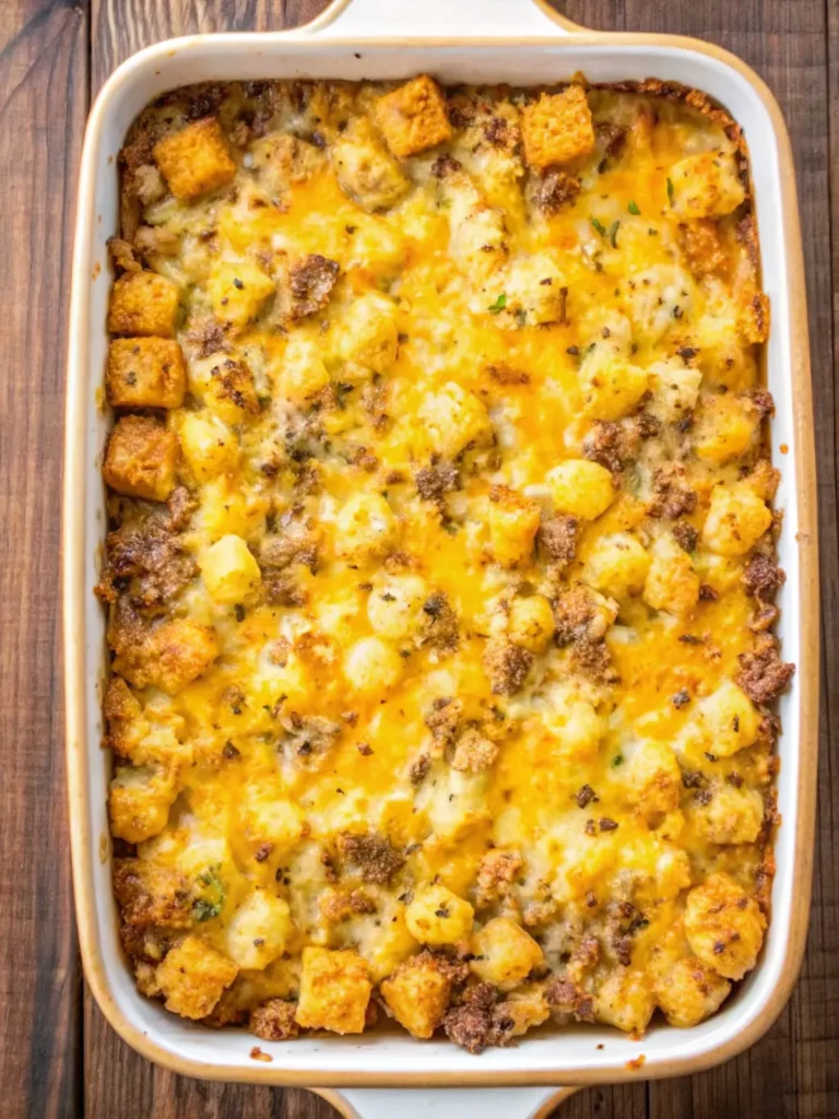 Sausage Cream Cheese Tater Tot Breakfast Casserole Recipe