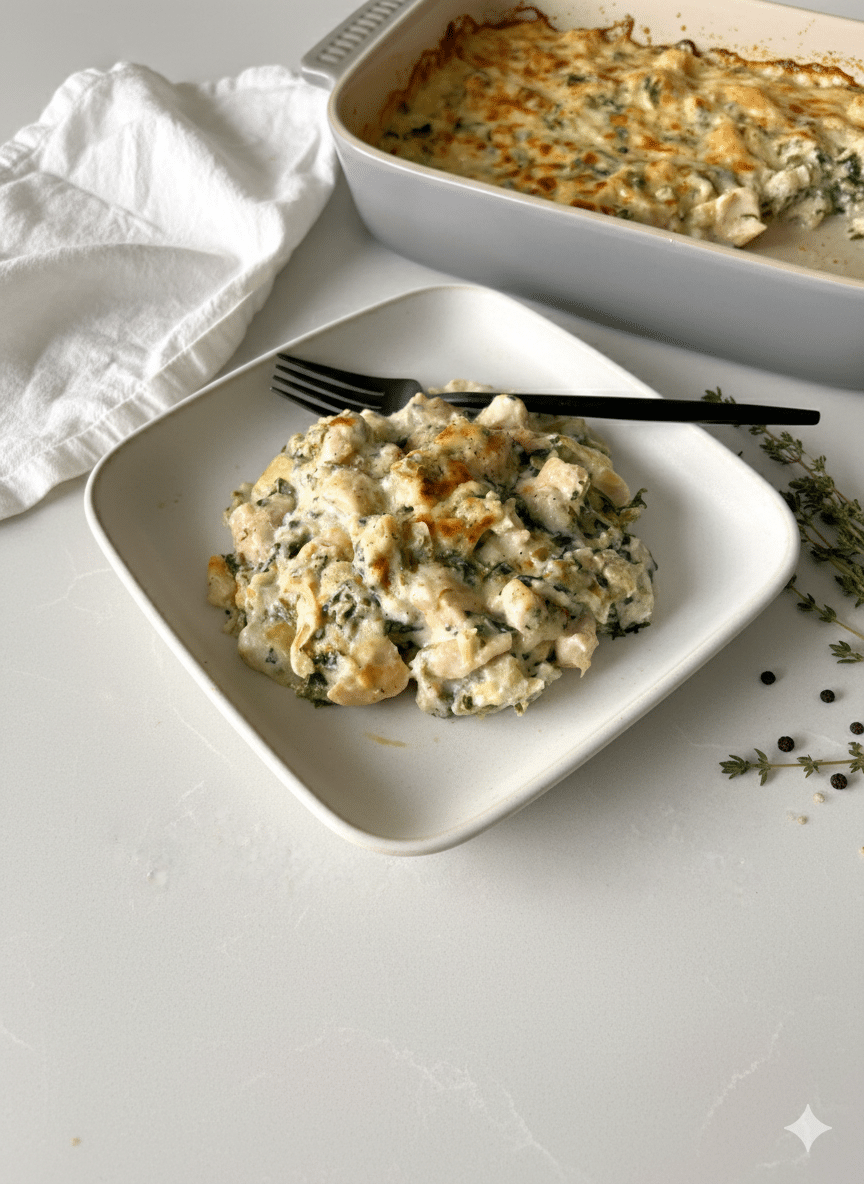 High-Protein Spinach and Artichoke Chicken Casserole