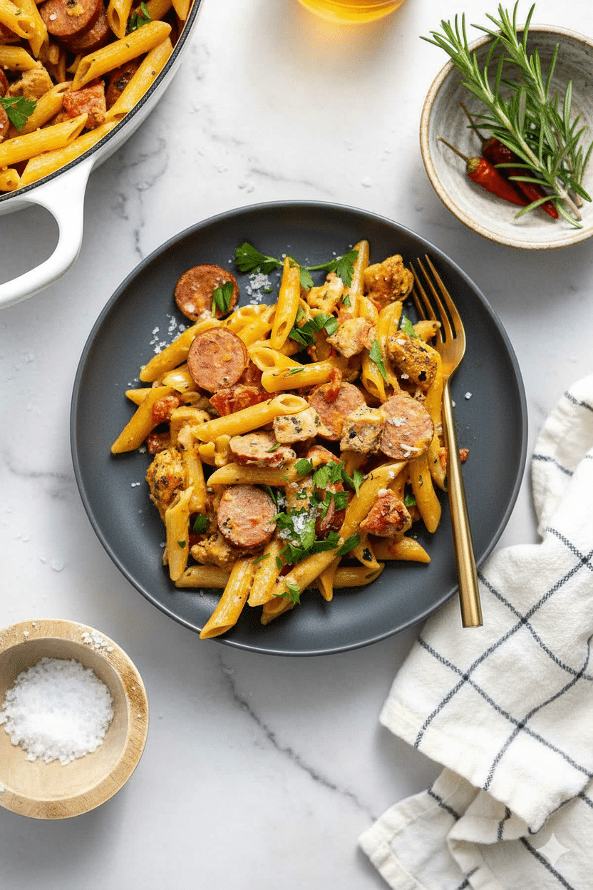 Creamy Cajun Chicken and Sausage Pasta (Dairy-Free One Pot Recipe)