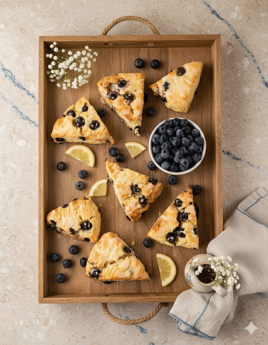 Fluffy Gluten-Free Blueberry Scones with Lemon Glaze