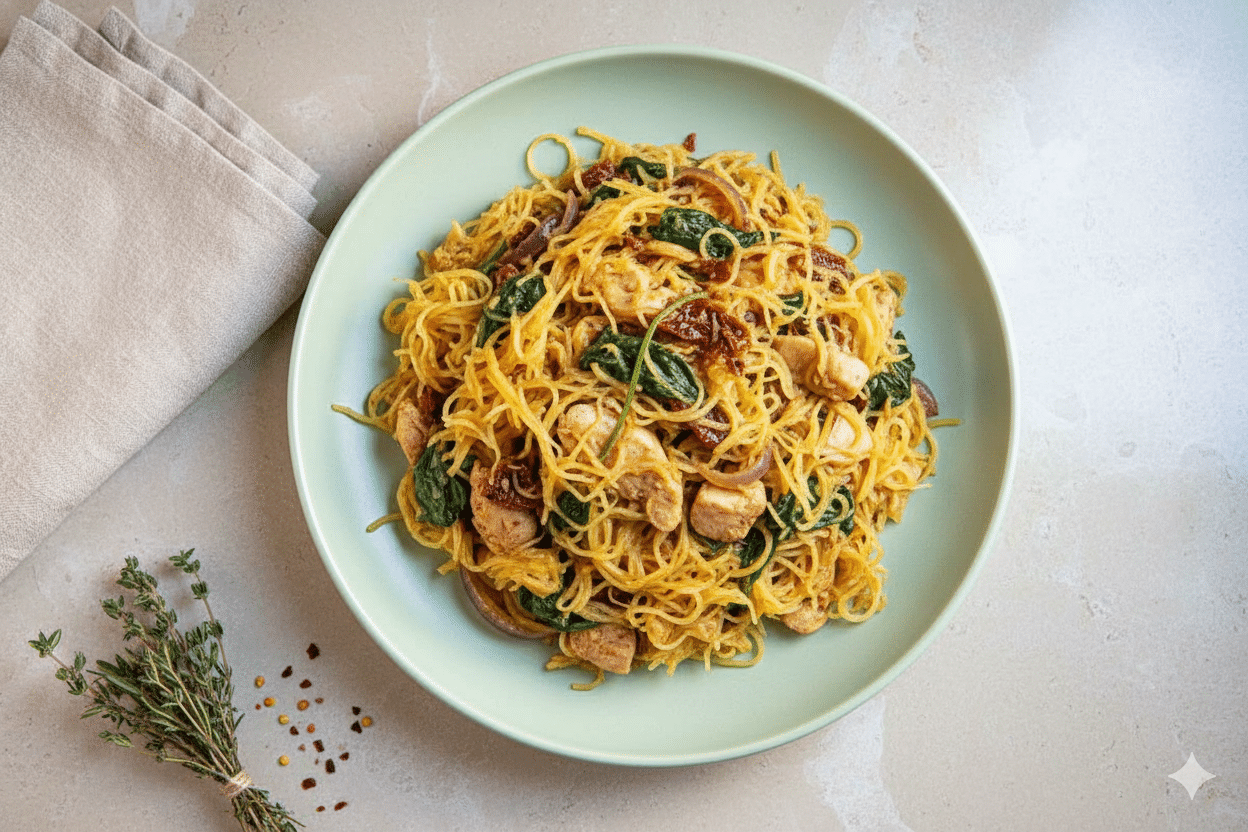 Creamy Sun-Dried Tomato Chicken Spaghetti Squash (Dairy-Free & Protein-Packed)